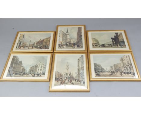 After Thomas Shotter Boys, six framed contemporary reproductions of 19th century London street scenes, 31x 43cm, together wit