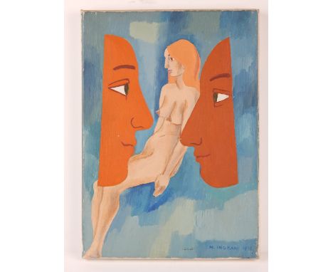 Margaret Ingram, British, 1930-2017, Portobello artist, modern nude portrait, oil, signed and dated 1973, 25 x 18cm