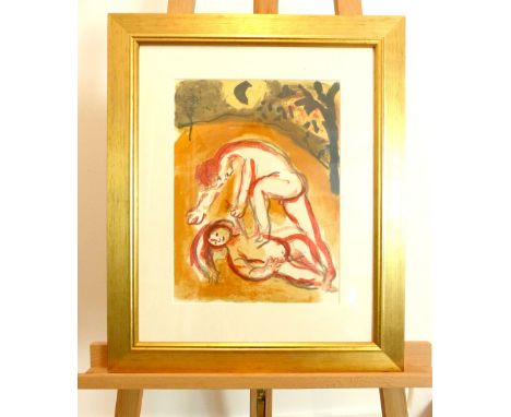 Marc Chagall, abstract figures, coloured lithograph, 27 x 35cm