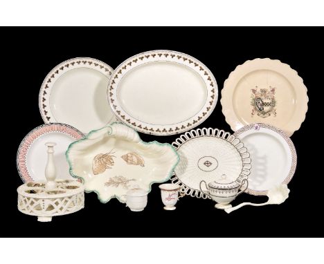An assortment of creamware, various dates late 18th/early 19th century, including a Wedgwood 'Queen's Ware' cruet stand, a We