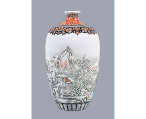 A Chinese ‘snow scene’ porcelain vase, signed by Yi Da, dated ‘in the spring of 1925 in Hong Du’ (today's Nanchang City in Ji