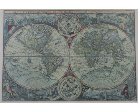 Johannes Baptista VRIENTS (1552 - 1610). Weltkarte.36 cm x 52 cm im Ausschnitt. Atlas der Antike ORBIS TERRAE DESCRIPTIO COMP