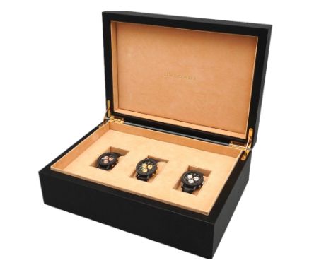 Bulgari Sammler Box mit 3 Bulgari Chronometer Carbongold in Rotgold- , Gelbgold-  und Weissgoldausführung, BB 28 CL CH, Durch