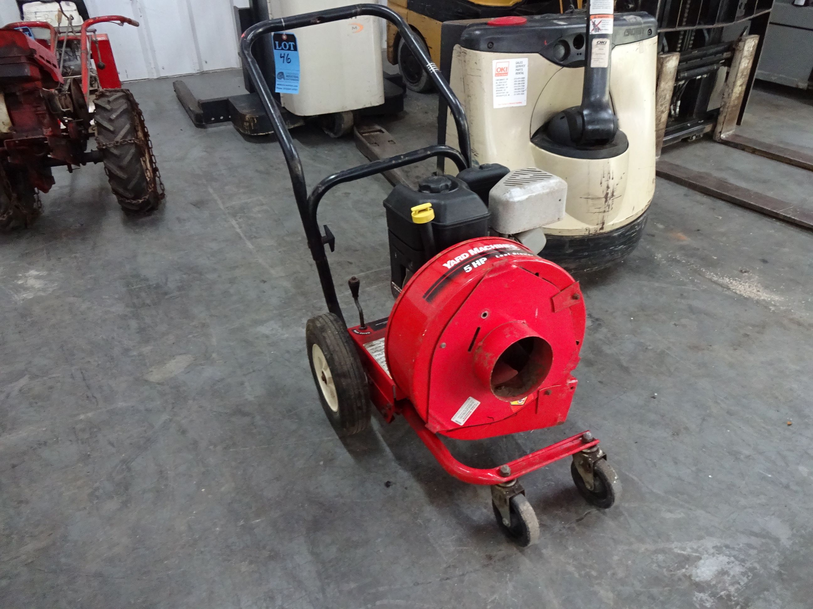 5 HP YARD MACHINES GASOLINE POWERED WALK BEHIND LEAF BLOWER LOCATED