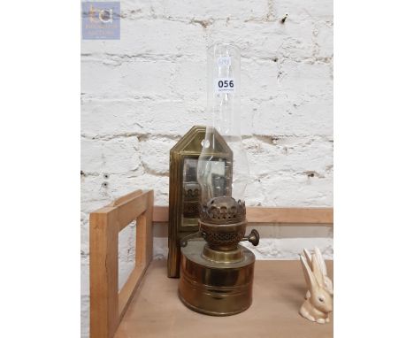 ANTIQUE MIRROR BACK BRASS OIL LAMP