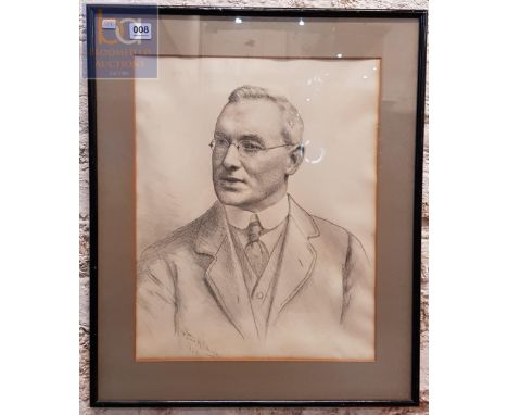 LARGE ANTIQUE PORTRAIT PENCIL DRAWING 1924
