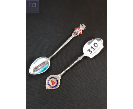 SILVER AND ENAMEL SPOON (ULSTER MONARCH) (INFANTRY LANDING SHIP TO GIBRALTAR) AND A SILVER AND ENAMEL SPOON OF GIBRALTAR