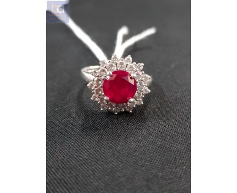 SILVER RED STONE AND CRYSTAL CLUSTER RING