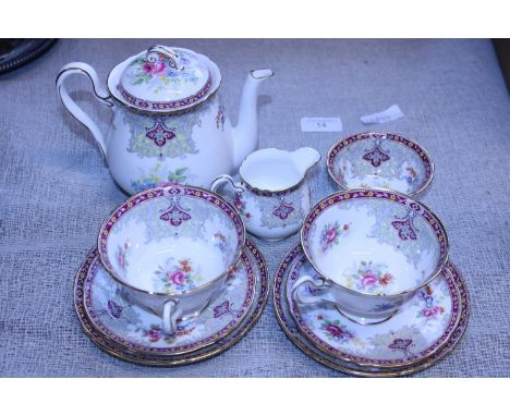 A pretty Shelley tea for two bone china service (Georgian Pattern) 