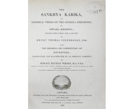India, Hindu Philosophy. Samkhyakarika: Colebrooke (Henry, Thomas, translator) &amp; Wilson (Horace Hayman, MA, FRS, translat