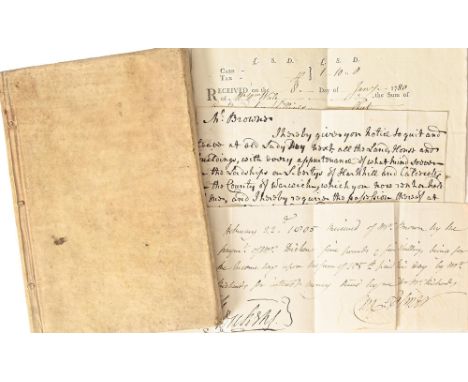 An 18th c vellum notebook,&nbsp;John Brown/His Pocket Book, n.d. [c. 1780], inscribed pastedown, otherwise blank contents, si