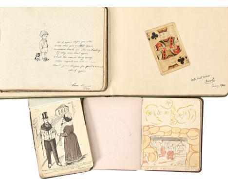Four friendship albums, early 20th c,&nbsp;typically inscribed with manuscript sentiment and illustrated with watercolours, p