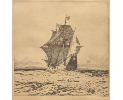 Norman Wilkinson&nbsp;CBE, RI (1878-1971) - English Galleon, signed in pencil, n.d. [c. 1930-40], etching, 32 x 31cm  Good co