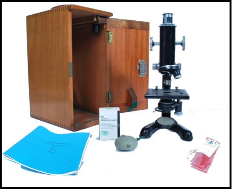 A Vintage Beck of London Microscope. Portable Microscope housed in the original case with three objectives. A Beck Model 47 m