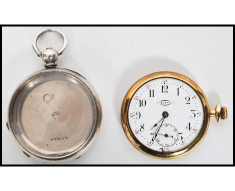 &nbsp;A vintage 20th century Buren gilt pocket watch with enamel face, Arabic numeral chapter ring, faceted hands and subsidi