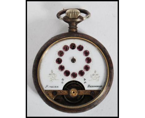 A vintage early 20th century Ancre pocket watch having an enamel face with amethyst backed numerals and inscription to back o