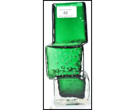 A vintage 20th century Whitefriars style green drunken bricklayer vase in the manner of Geoffrey Baxter.&nbsp;Measures&nbsp; 