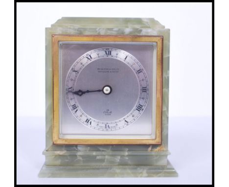 A vintage mid century retro green onyx Elliott mantel clock with silvered dial marked also for WM Bruford &amp; Son Ltd Eastb