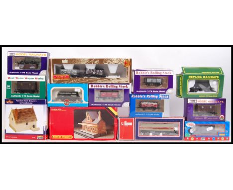 A collection of Hornby, Dapol, Lima &amp; Airfix 00 gauge rolling stock, wagons &amp; buildings to include; R512 Booking Hall