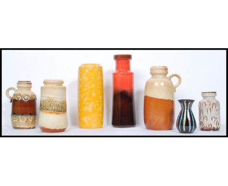 A group of mid 20th century West German ceramic vases to include fat lava example. Each stamped to base. 532-28 549-21 413-20