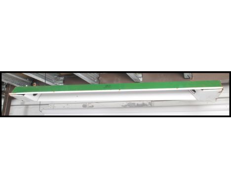 A good early 20th century Revo, circa&nbsp; 1940's Industrial enamel pendant long strip light in two tone green and white col