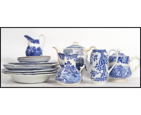 A collection of 19th and 20th century blue and white ceramics to include Masons Ironstone, Copeland Spode Italian etc please 