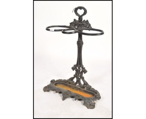 A 19th century Victorian Coalbrookdale cast iron stick stand bearing Victorian date lozenge and Rd No.&nbsp;