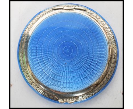 A stunning silver and enamel compact marked Peri 595, London assay marks, dating to 1929, makers marks R &amp; S. Measures 6 