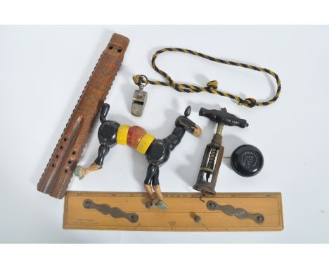 A collection of vintage items to include a mid 20th century Muffin The Mule articulated wooden toy, a vintage Lumar Yo Yo, a 