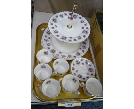 Royal Albert "Sweet Violets" teaware, comprising cake stand and six cups and saucers