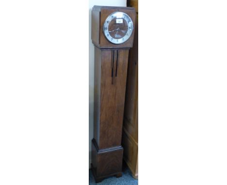 An Art Deco style walnut granddaughter clock with eight-day chiming movement, 133cm high