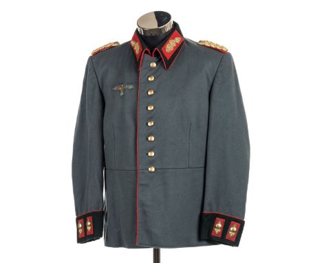 *Third Reich. General's jacket,  grey felt cloth with green felt collar, gold bullion collar and cuff badges with red felt ba