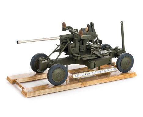 *Bofors 40mm Automatic Gun, scale model,  in metal and composite, 62cm long, presented on a wooden display stand  Scratch bui