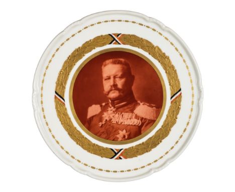 *Commemorative Plate. A WWI porcelain commemorative plate by KPM,  with a printed portrait photograph of General Paul von Hin