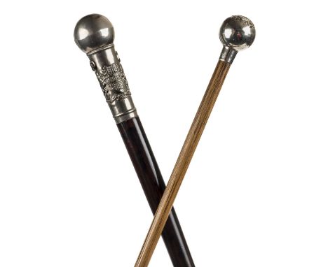 *Westminster Dragoons. A fine Edwardian swagger cane of the Westminster Dragoons,  with plated top embossed with regimental c