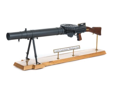 *Lewis Automatic Machine Gun, scale model,  in metal, composite and wood, 66cm long, presented on a wooden display stand  (1)