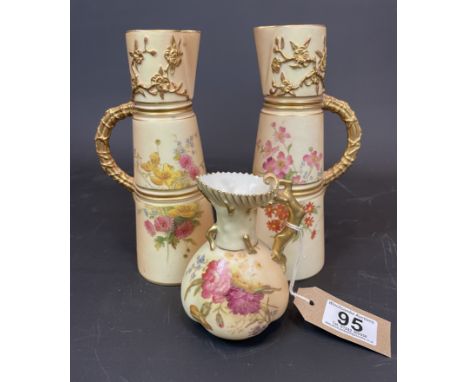 Three Royal Worcester Blush Ivory Hand Painted Jugs