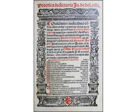 [Criminal Law, Praxis] Da Belviso, 1526 NOT IN USA SCARCE LYON EDITION OF BELVISO'S CRIMINAL PRAXISNOT IN USADE BELLOVISO, JA