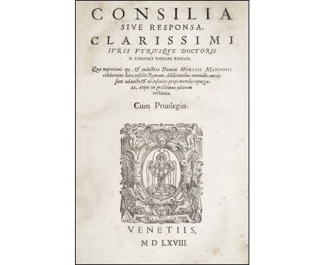 [Legal Advices] Pontano, 1568 BEST EDITION OF PONTANO'S COUNSELSAPPARENTLY ONE COPY IN USAPONTANO, LUDOVICO. Consilia siue Re