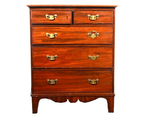 A mahogany chest of drawers of small size, fitted with two short and three long drawers, bracket feet, width 62cm, depth 42cm