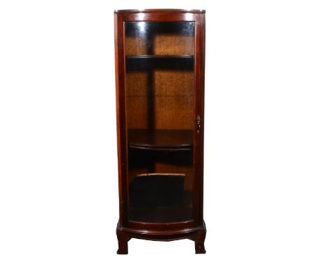 A mahogany bowfront display cabinet, the full-height glazed door enclosing three adjustable shelves, bracket feet, width 51cm