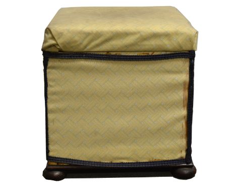 A Victorian upholstered stool ottoman, 45cm x 43cm; and a Victorian mahogany cylindrical stool commode, with fluted sides.