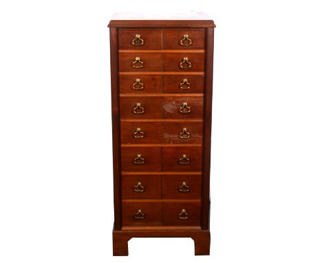 A modern hardwood eight-drawer Wellington chest, bracket feet, width 51cm, depth 46cm, height 123cm.
