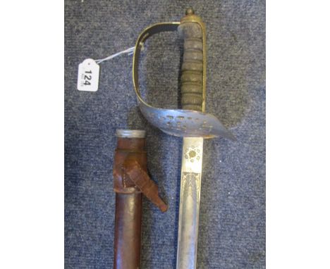 A George V army dress sword, electroplated hilt with George V cipher, shagreen and woven wire grip, floral etched 32 1/2" bla