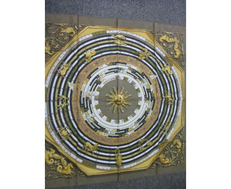 Circa 1970 a vintage Hermes 'Dies et Hore Astrology' by Francoise Faconnet silk scarf, 35" x 34"