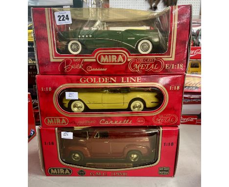 Mira, three diecast metal 1:18 scale models, boxed.