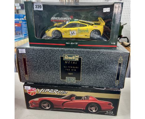 Revell 1:12 scale metal Ferrari, JRL 1:12 scale Viper and McLaren 1:18 scale, boxed (3)