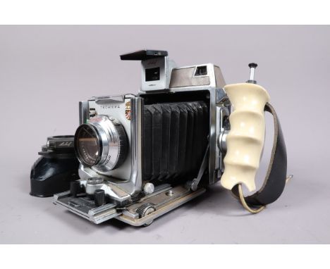 A Linhof Super Technika 6 x 9cm Model IV Press Camera, body F, corrosion to body metalwork, a Schneider-Kreuznach Xenar 105mm