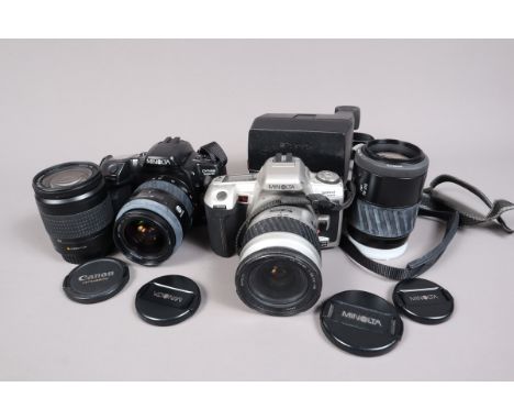 Minolta SLR Cameras and Lenses, including a Minolta Dynax 500si camera, a Minolta Dynax 505si Super camera, both with AF 28-8