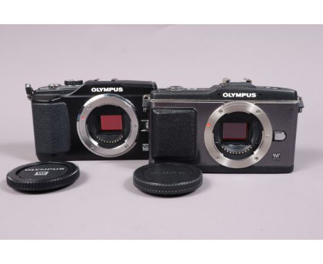 Two Olympus EP Digital Camera Bodies, an Olympus E-PL2 body, powers up, shutter working, otherwise untested, body G-VG, with 